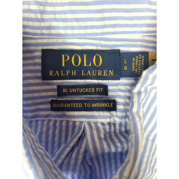 Polo Ralph Lauren RL Untucked Fit Prepster Classic Fit Seersucker Shirt Sz Large - Picture 8 of 15